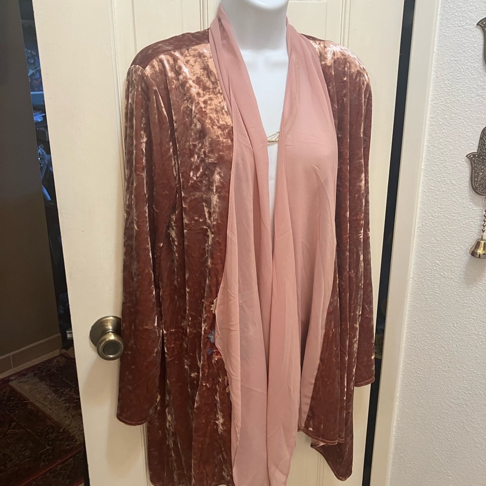Elegant Pink and Brown Velvet Women's kimono size s